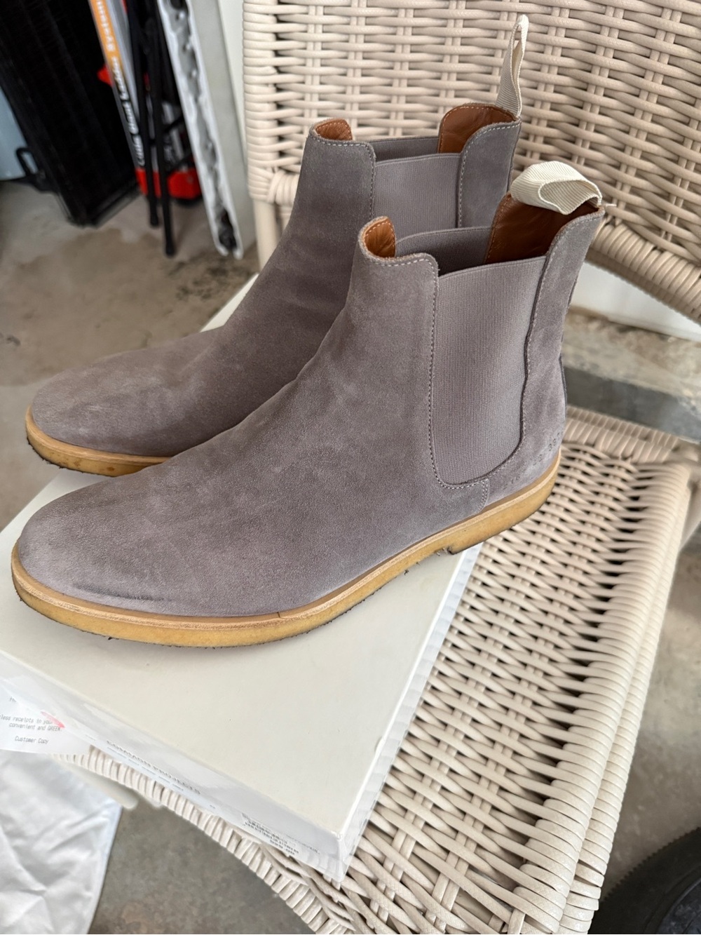 Common Projects Warm Grey Suede Chelsea Boots 42